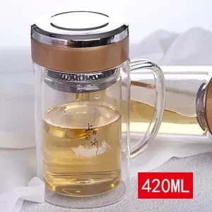 Стеклянная чашка для чая с крышкой микро-с термоизоляцией, двойной емкости большой емкости для мужчин и женщин питьевой воды чая офиса ручки чашки - Цвет: 400ML