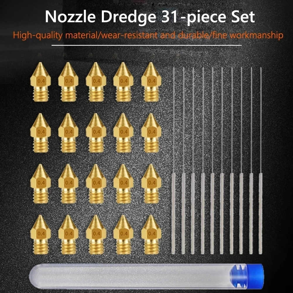 

31pcs/Set 3D Printer MK8 Brass Extruder Nozzle 0.4mm Cleaning Needles Tool Kit for Creality Ender 3/5 CR-10/10S Accessories