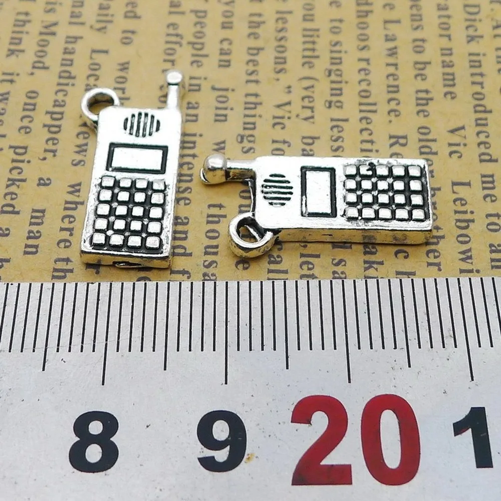 

100pcs Cell Phone Charms 10mm x 22mm DIY Jewelry Making Pendant antique silver color