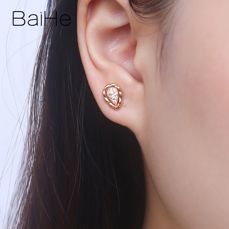 BAIHE Твердые 14 к желтое золото 0.19ct H/SI натуральные бриллианты трендовые ювелирные