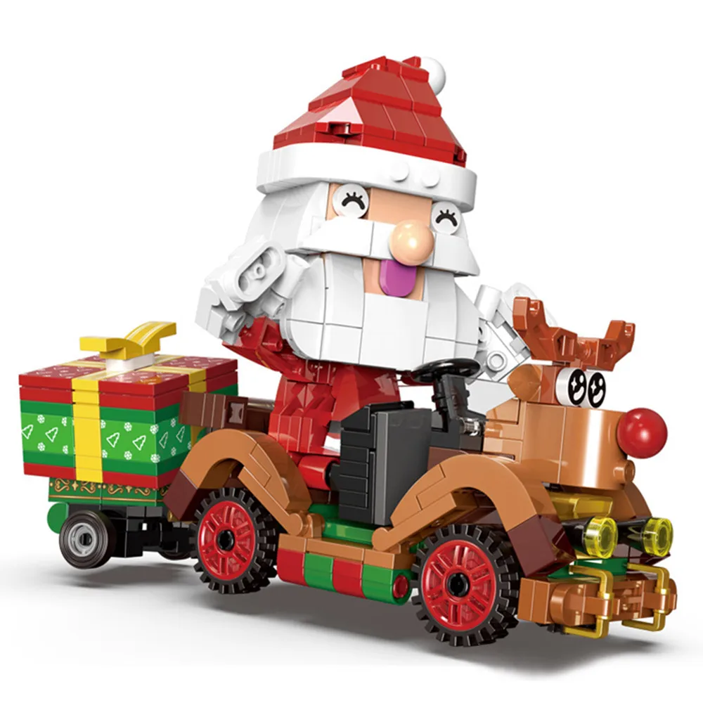

2021 City Winter Village Christmas Santa Claus Reindeer Cart Model Building Blocks DIY Bricks Toys Gifts For Girls