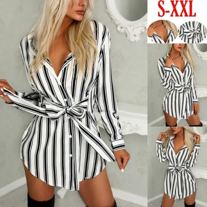 Женское платье-рубашка с длинным рукавом черно-белое V-образным вырезом и принтом