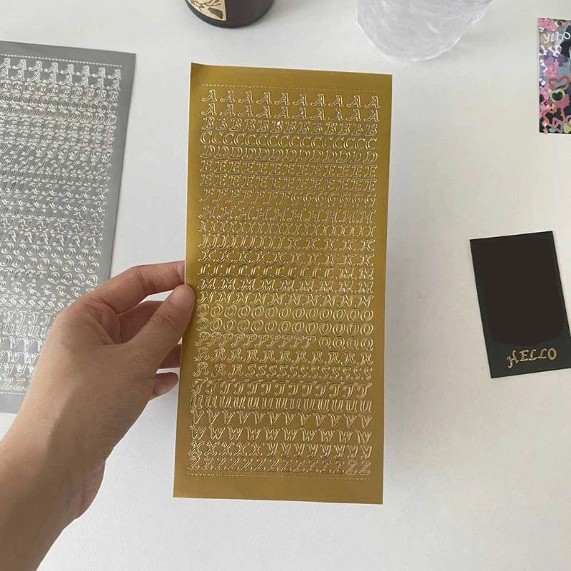 

N58F 5 Sheets Metal Alphabet Stickers Uppercase Letter Lower Case Letters Stickers Self Adhesive 26 Letters Numbers Stickers