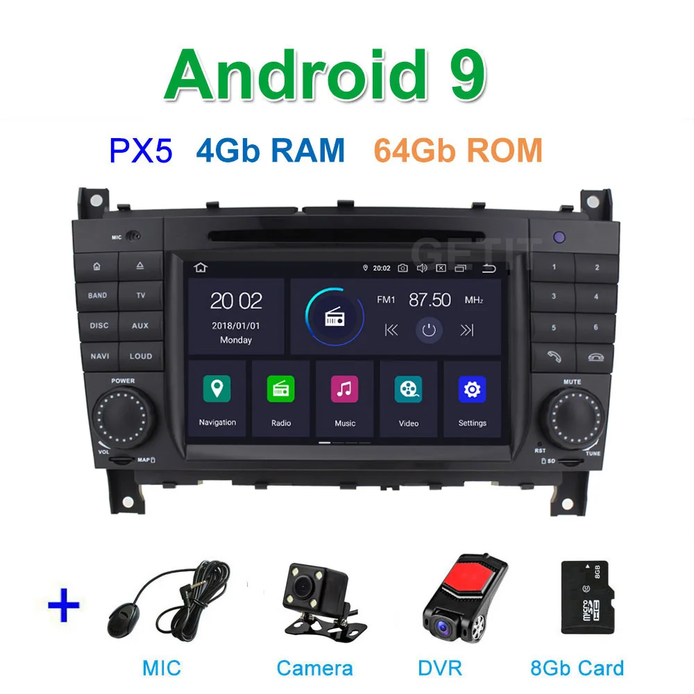 PX5 4G CAM DVR SD DSP 64G PX6 Android 9,0 автомобильный DVD мультимедиа радио gps для Mercedes Benz W203 W209 W219 A-Class A160 C-Class C180 C200 CLK200 - Цвет: PX5 4G CAM DVR SD