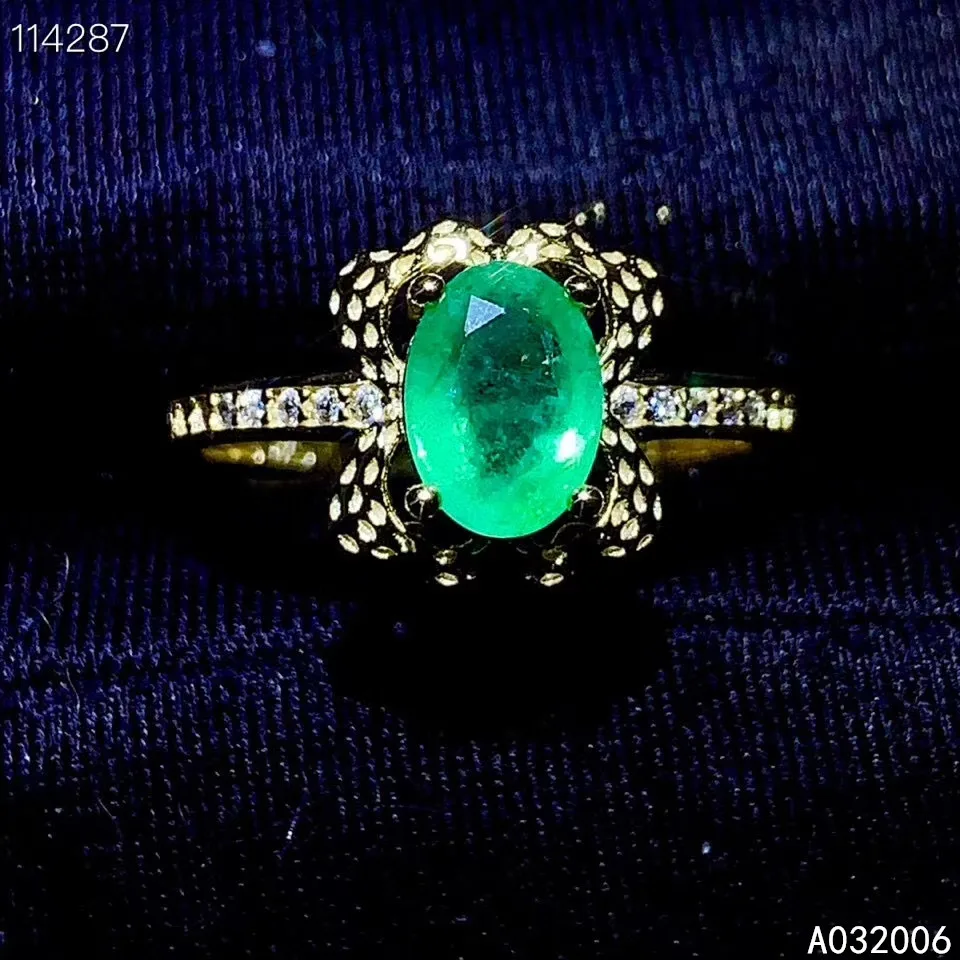 

KJJEAXCMY fine jewelry 925 sterling silver inlaid natural emerald ring delicate new female gemstone ring elegant support test