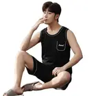 Летние мужские трикотажные хлопковые мужские пижамные комплекты с буквенным принтом, с круглым вырезом, жилет мужская одежда свободные плюс размер L-4XL мужской домашняя одежда