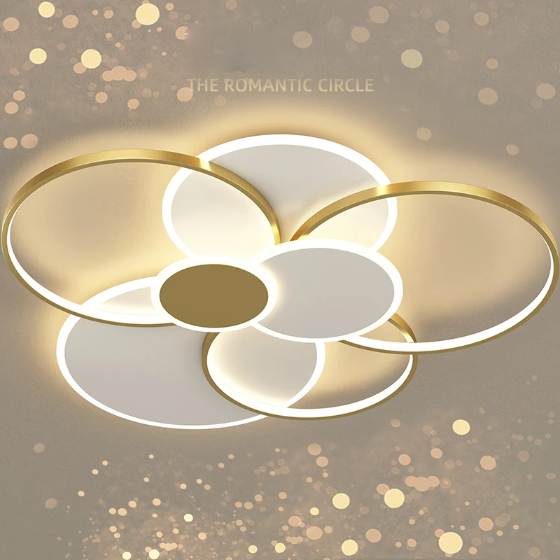 

New Modern Ceiling Lights For Living Room Circle Gold/Black LED Flower Decor Bedroom Lamps Fixture With Remote Control Lustre