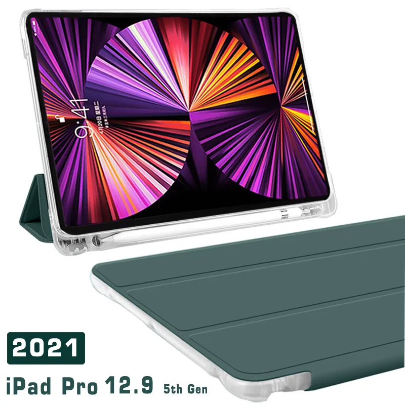 

Flip leather case For 2021 iPad Pro 12.9 Translucent back Case With Pen slot For Apple iPad 12.9 5th generation Stand Case Cover