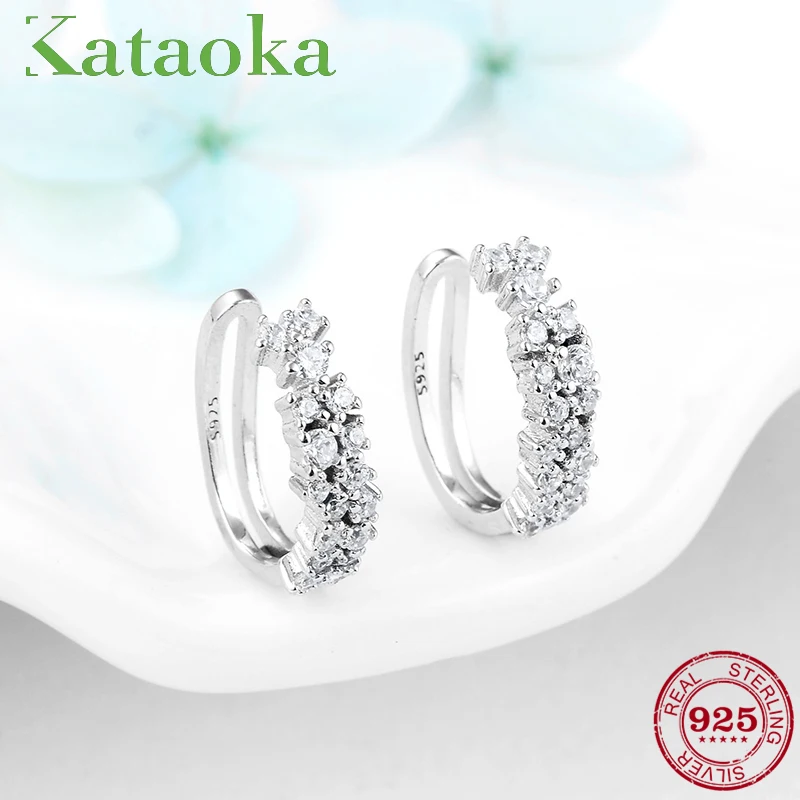 100% Стерлинговое Серебро 925 пробы сверкающие круглые серьги-клипсы с прозрачными