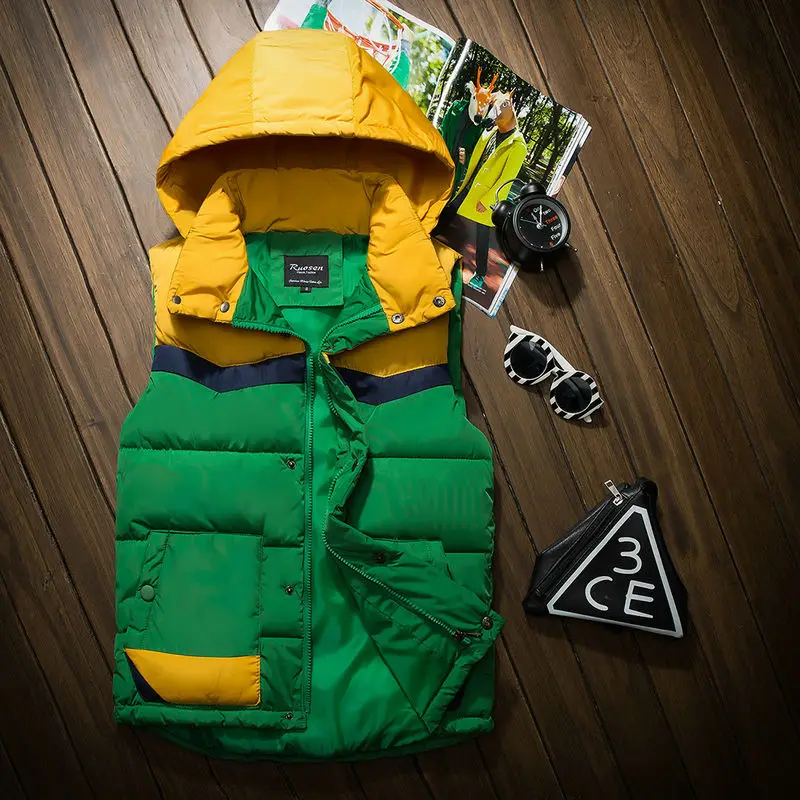 Осенне-зимний жилет с капюшоном для мужчин повседневная облегающая теплая