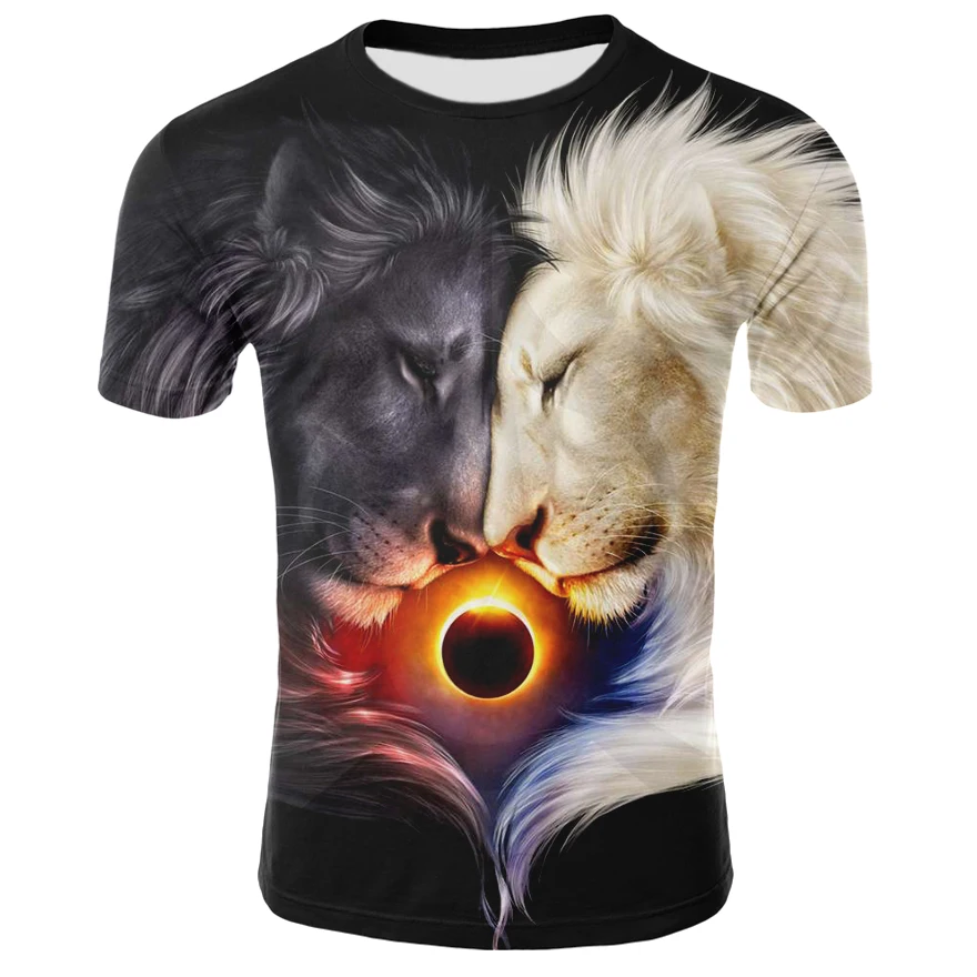 

2021 new 3D round neck T-shirt short-sleeved/king of beasts/street style T-shirt/cool men and women