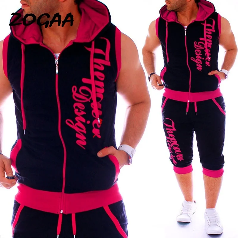 ZOGAA Men Jogger Sets 2Pcs of Hoodies And Shorts Men Letter Printed Sweatsuits Workout Tracksuits Shorts 2020 Hot Sale Tracksuit