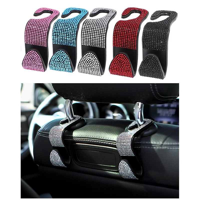 

Car Seat Back Hook Bling Diamond Rhinestones Hanger Auto Back Universal Headrest Mount Storage Holder Auto Interior Accessories