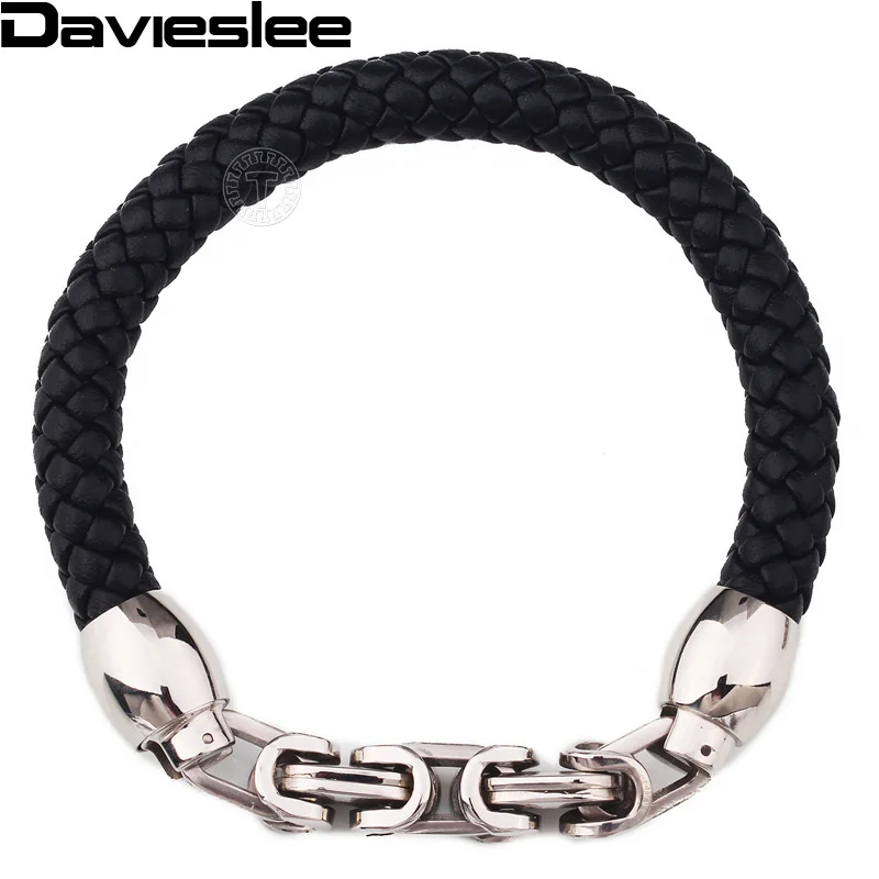 Плетеная веревка 9 мм мужской кожаный браслет коричневый черный из нержавеющей