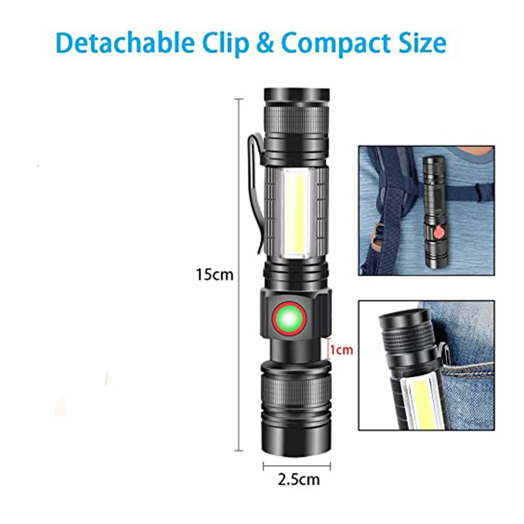 

LED Rechargeable Flashlight, USB Flashlight (with 2 packs of 18650 batteries) hiking accessories