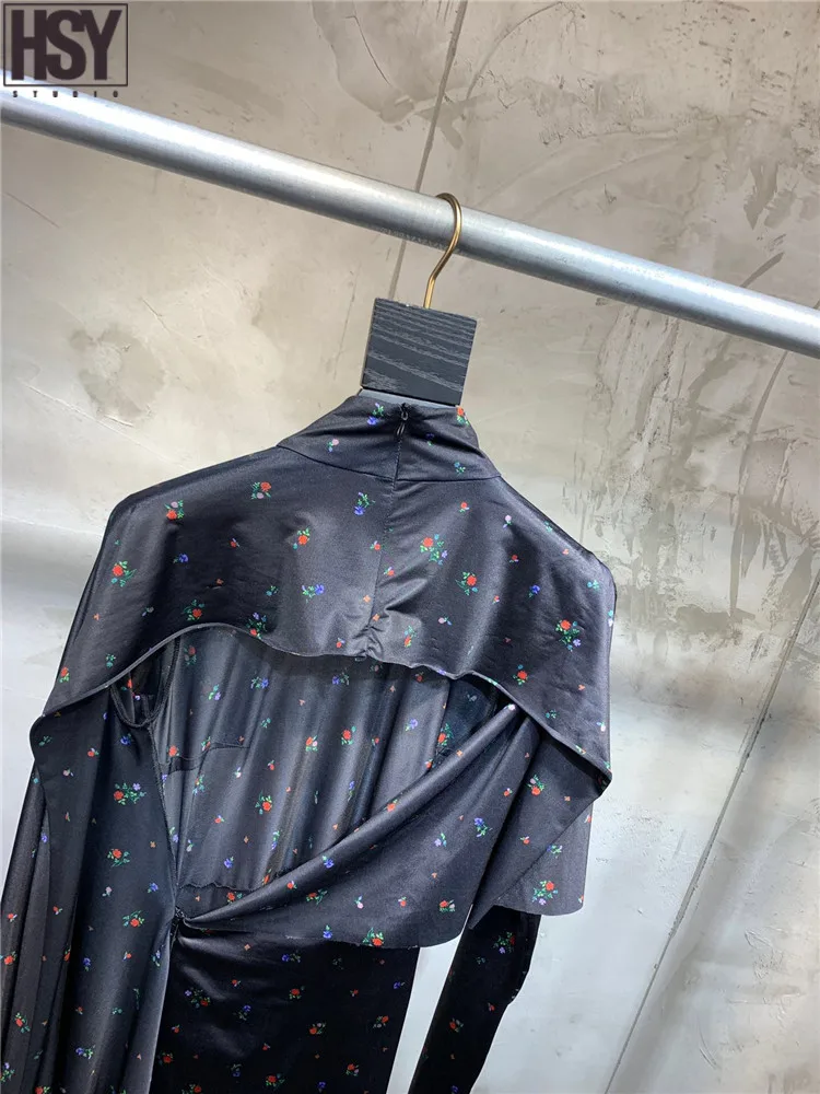 【HSY】2019 осень зима новые женские длинные рукава воротник с необычным цветочным
