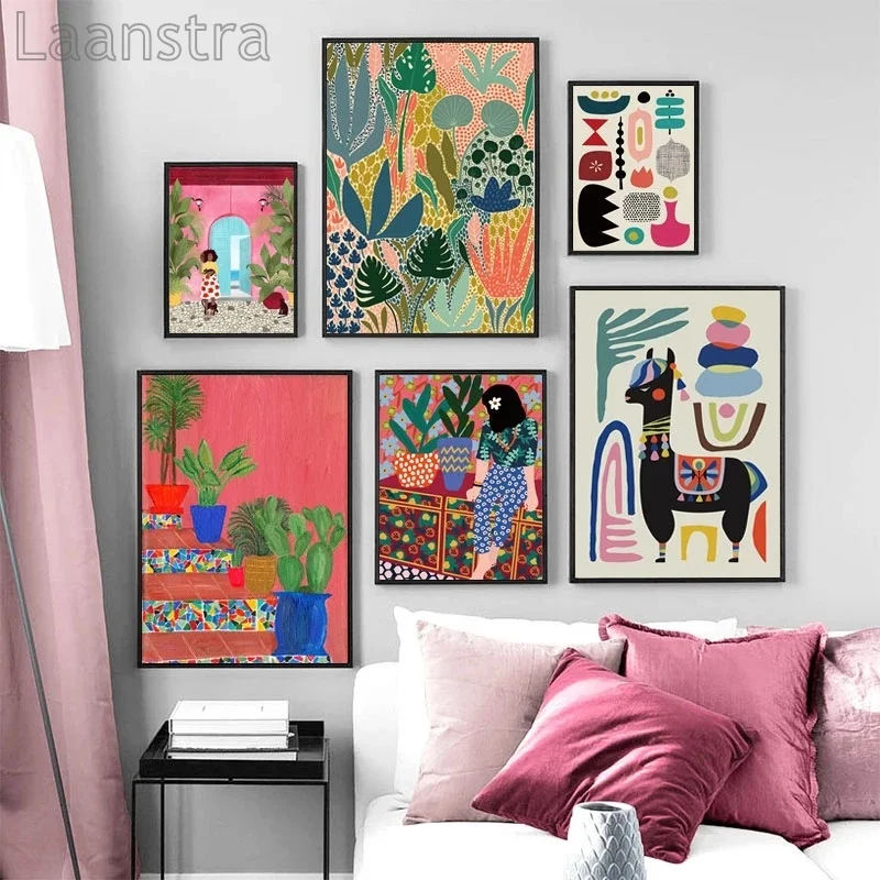 

Modern Multicolored Abstract Garden Plants Wall Art Canvas Painting Picture Posters and Prints Gallery Aisle Unique Home Decor
