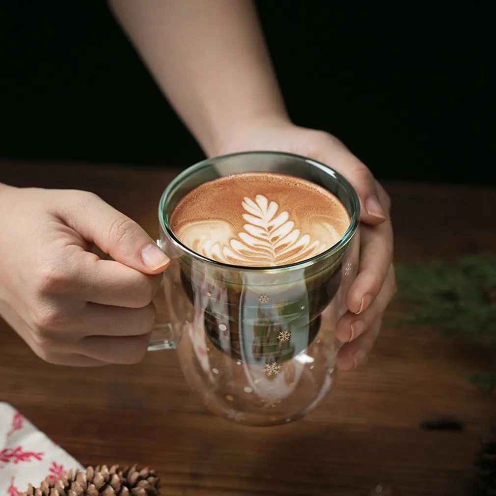 

300ML Double Layered Anti Scald Glass Christmas Tree Starry Sky Coffee Mug Thermal Insulation Breakfast Milk Cup Children Gift