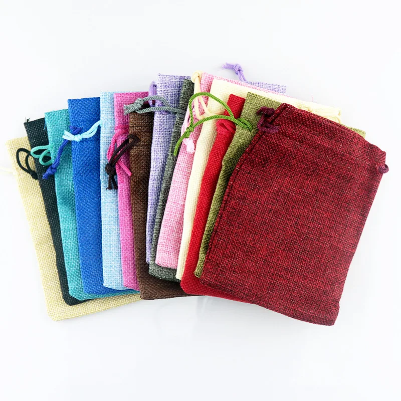 

100Pcs (10x14cm) natural Linen Bags Pouch Jute Sack Gift Bag Drawstring Bag Jewelry Christmas Gift Pouch For Home Party Storages