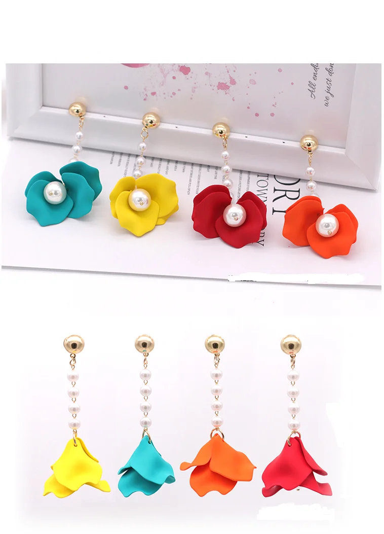 Aretes de mujer, современный стиль, дизайн, большие красные лепестки роз, серьги с кисточками, тренд, темперамент, летние корейские серьги для женщин