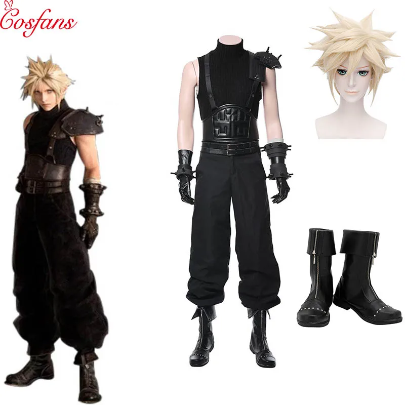 

Anime Final Fantasy VII Remake Cloud Strife Cosplay Costume Halloween Carnival Costumes Shoes Boots Adults Men Women and wig