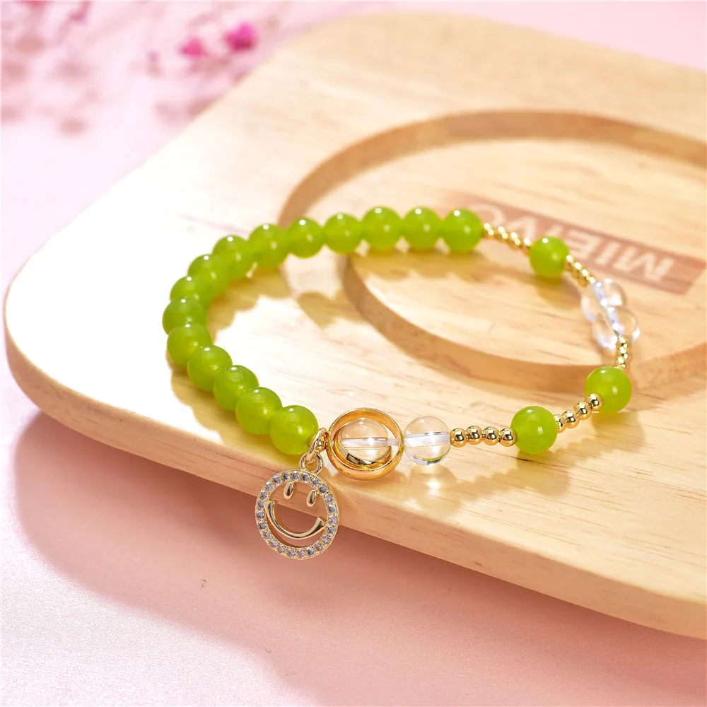 В богемном стиле из натурального камня оливковый нефрит бисера браслет круглые