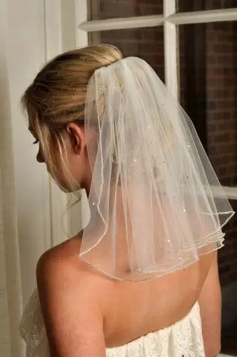 

Beaded Wedding Veil Short White /Ivory Bridal Veils 1T 45cm +Comb New