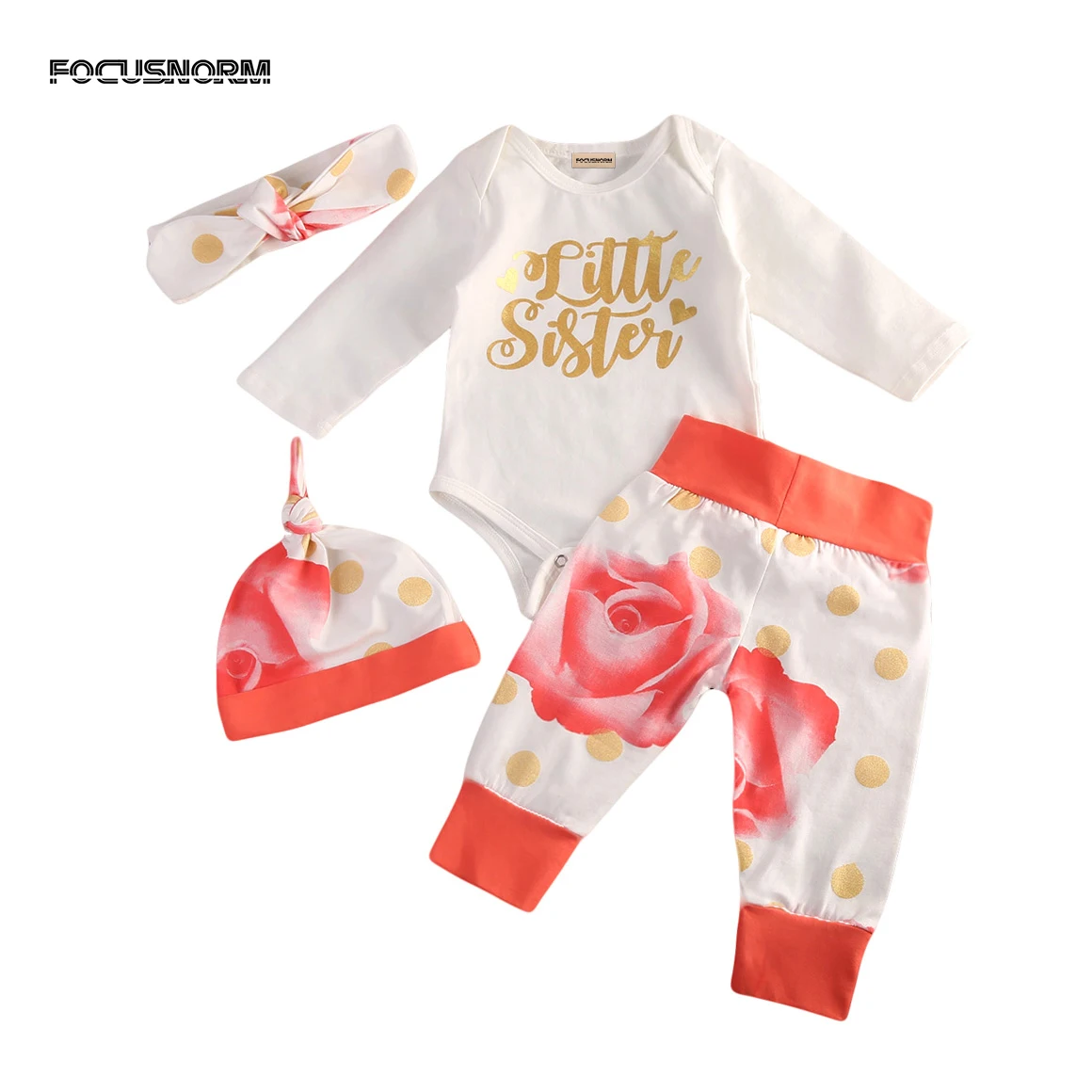 4 предмета одежда с цветочным принтом для маленьких девочек Комбинезон буквенным