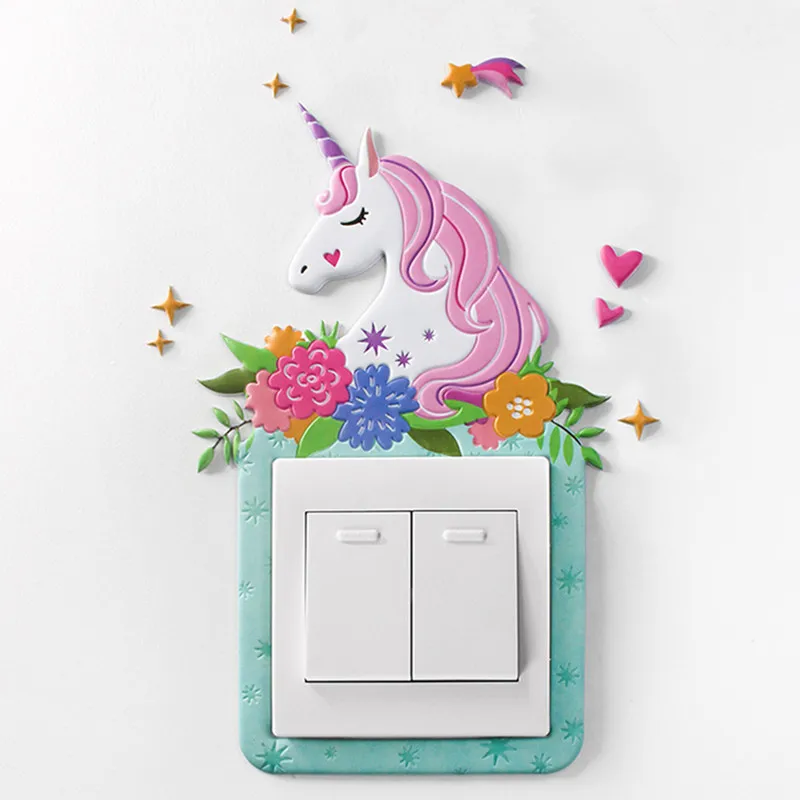 

Animal Unicorn Flamingo Cover Cartoon Living Room Decor 3D Wall Silicone on-off Switch Luminous Light Switch Outlet Wall Sticker