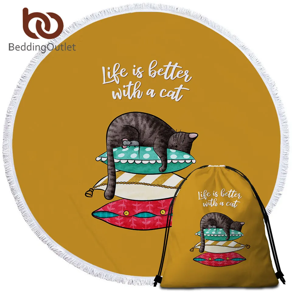 Постельное белье на выход, пляжное полотенце с кошачьей крысой, круглое полотенце со спящими животными, разноцветное банное полотенце с мул...