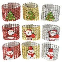 5pcs snowman santa christmas tree rhinestone napkin ring serviette buckles holders for dining table holiday decor