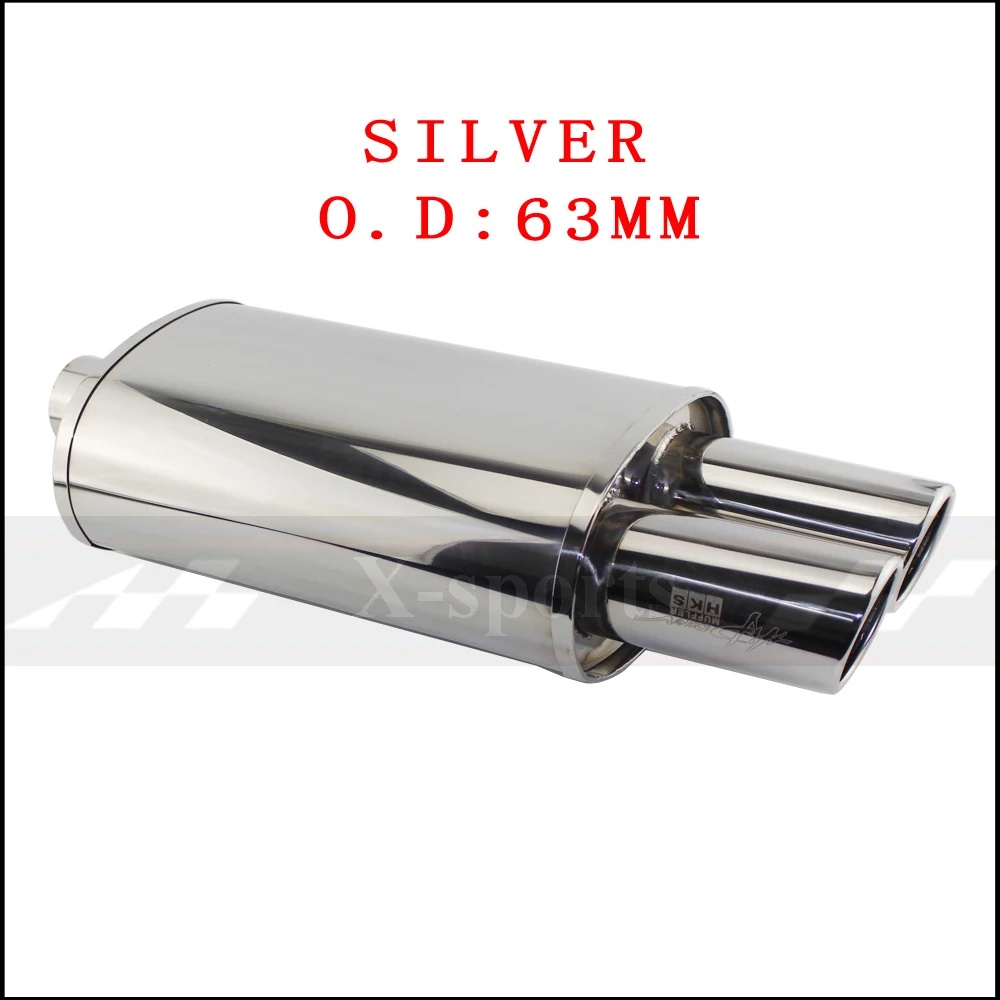 silver 63MM Автомобильные аксессуары глушитель выхлопной трубы полированный Универсальный нержавеющая сталь сгоревший синий глушитель двойной экспорт 63 мм 76 мм - Цвет: silver 63MM
