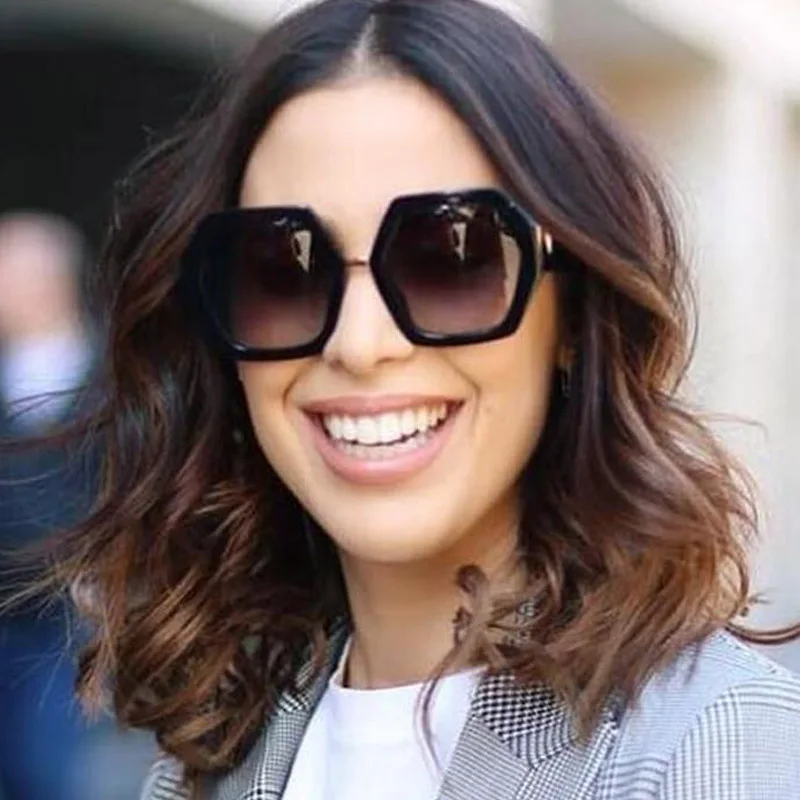 Новое Трендовое многоугольное солнцезащитное стекло es для дам большая оправа