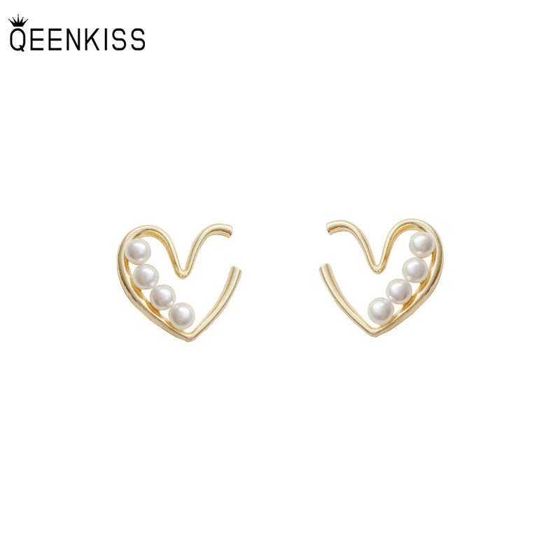 

QEENKISS EG7266 Fine Jewelry Wholesale Woman Girl Birthday Wedding Gift Heart Irregular 925 Sterling Silver Needle Stud Earrings