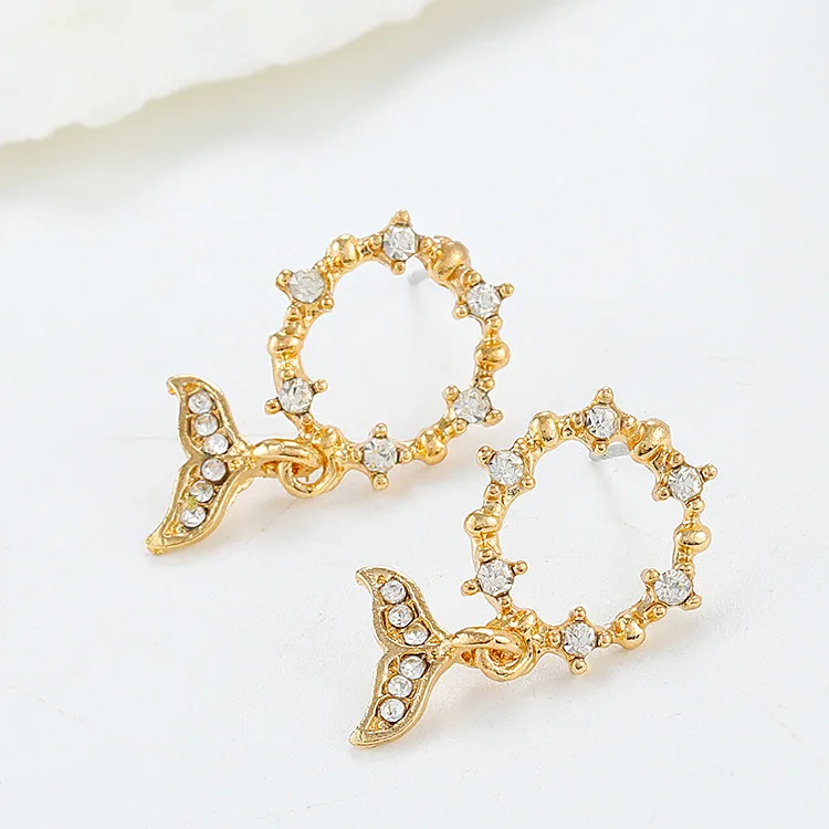 Korean Girl Heart High-quality Temperament Simple Wild Fishtail Earrings Fashion Elegant Romantic Shiny Zircon Wedding | Украшения и