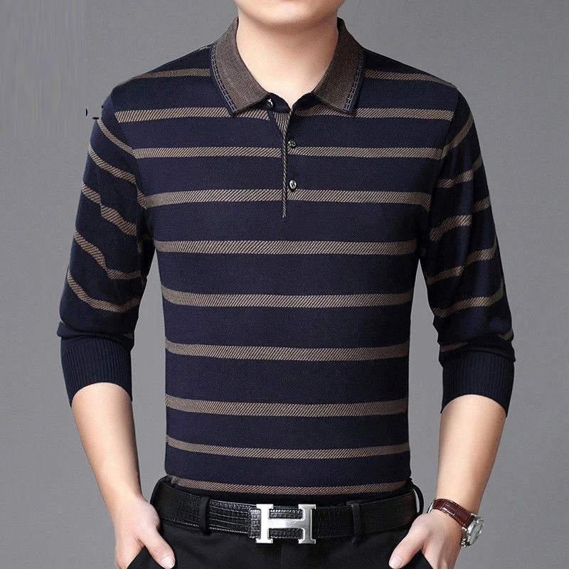 

2019 men striped polo shirt long sleeves autumn winter new fashion high quality male casual solid polo shirt brand clothing