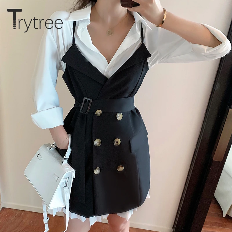 Осенне зимний комплект из двух предметов Trytree Повседневная Блузка с отложным