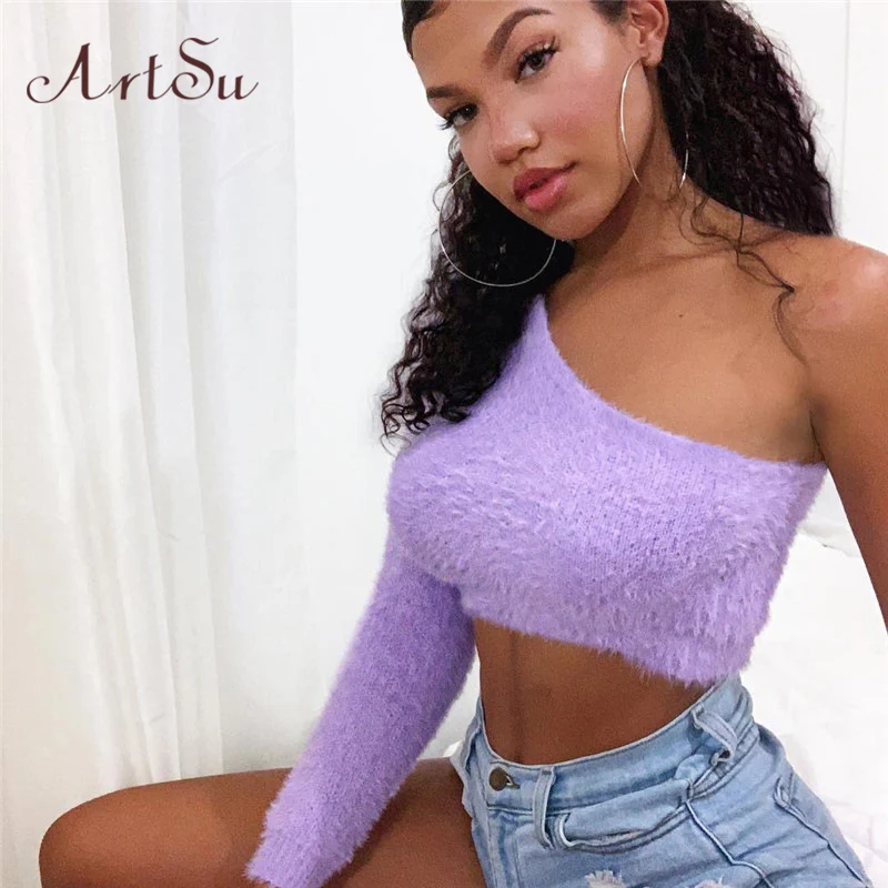 Женская футболка на одно плечо ArtSu фиолетовая с длинным рукавом модель ASTS21151