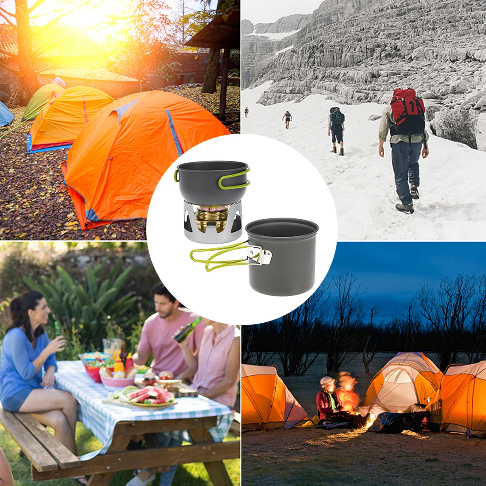 

Mini Alcohol Stove Cooking Pot Cookset for Outdoor Camping Hiking Backpacking Fishing