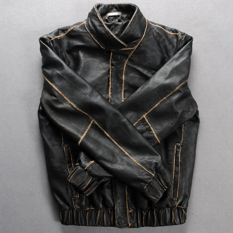 

Nice Shipping Plus Size Vintage Handmade Genuine Leather Jackets,Sheepskin Motorcycle Man Leather Jackets