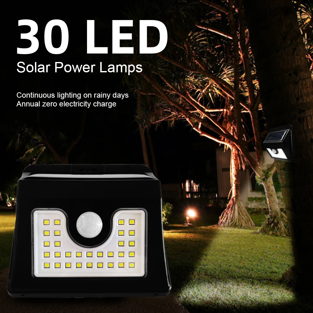 30LED Солнечный настенный светильник наружная водонепроницаемая лампа 120 градусов