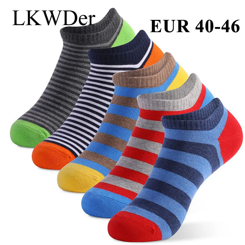 

LKWDer 5 пар мужских носков качественные хлопковые дышащие впитывающие пот модные носки индивидуальные полосатые носки-башмачки с закрытым но...