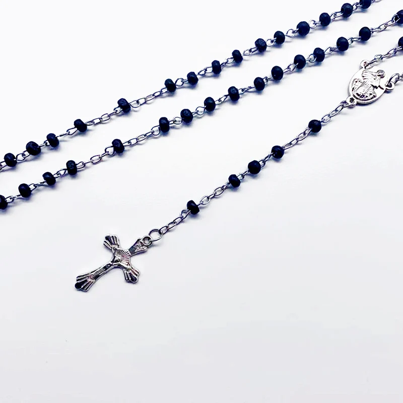 Модные длинные молитвенные бусы кулон крест Иисуса Христа черный материал