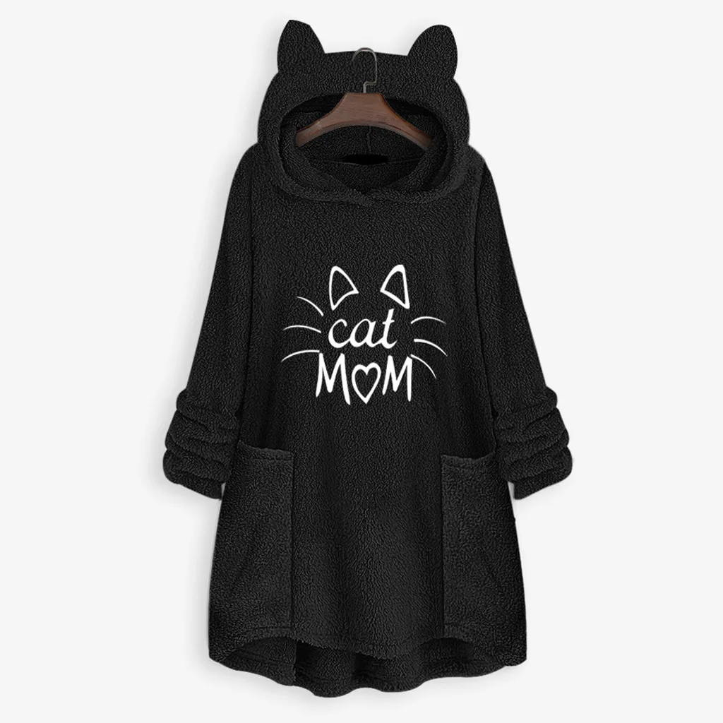 

Sweatshirt Woman Fleece Hoodies Embroidery Cat Ear Hooded Plus Size Hoodie Pocket Top Sweatshirt Winter Hoodies