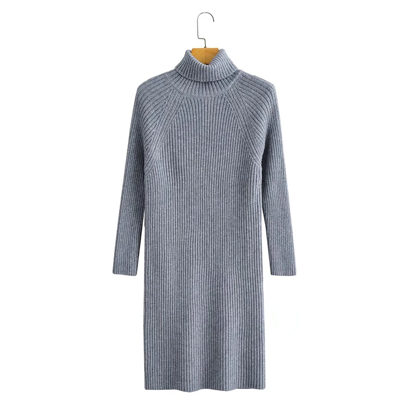 

Unizera 2021 Za женское осеннее Новое однотонное приталенное платье-свитер с высоким воротом длинная юбка женское вязаное платье
