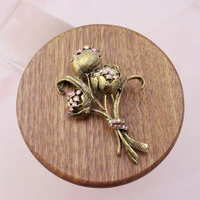 brooch ab pink rhinestone crystal flower brooch women accessories antique bronze pin for mom new 2021