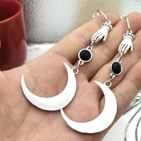 obsidian witchcraft hand witch earrings crescent earrings phantom hand witch gothic weird long jewelry