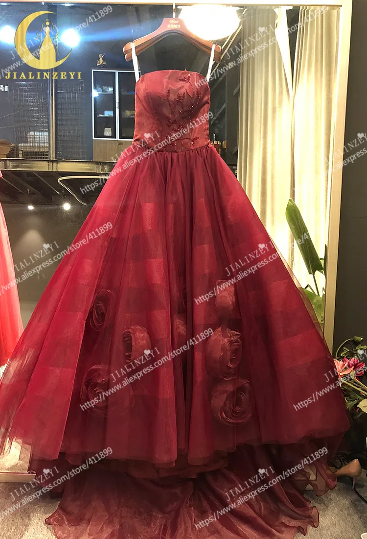 

Rhine Real picture Sexy strapless beads with Flowers women evening dress long formal dresses