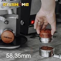 58 35mm ajustable coffee tamper wooden handle powder hammer stainless steel threadflat base espresso distributor accessory