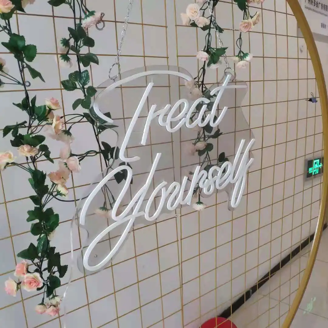 

Custom Neon Sign Light Treat Yourself LED Flex Letter Board Wedding Birthday Outdoor Indoor Room Home Decoration Wall Hanging